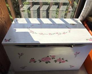 Vintage Children's Toy Chest with Pink Rose Decals