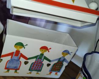 Ceramic Wall Pocket with Folk Art Children