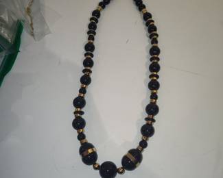Black Onyx and Gold Tone Beaded Necklace