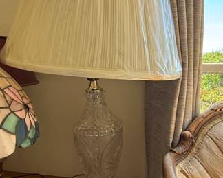 Vintage Cut Crystal Urn Table Lamp with Pleated Shade
