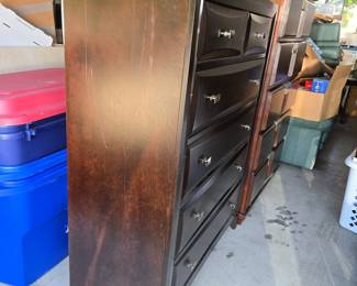 Dark Wood Tall Dresser with Silver Pulls