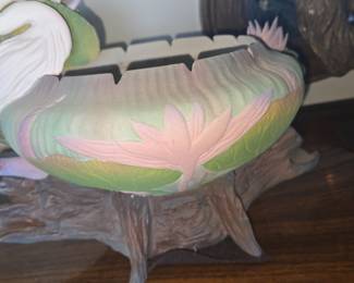 Fitz and Floyd Porcelain Egret and Lotus Bowl