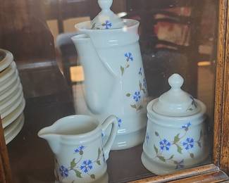 Cordon Bleu B.I.A. France Ceramic Creamer, Sugar Bowl, and Pitcher Set with Blue Floral Motif