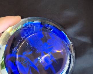 Daniel Salcedo Glass Paperweight with Cranes and Flowers