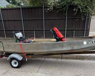 1989 17’ Osagian Aluminum Flat Back Fishing/Cargo Canoe w/ NEW Mercury Motor