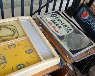 Vintage lighted signs and clocks 