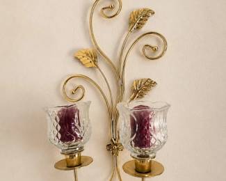 Vintage Home Interiors Brass Double Candle Wall Sconces