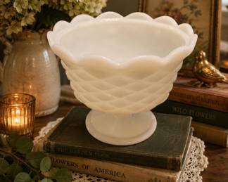 Diamond Milk Glass Footed Bowl