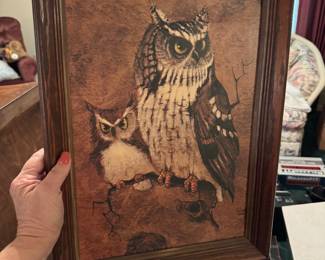Vintage Richard Hinger Screech Owl Wood Framed Print Wall Art