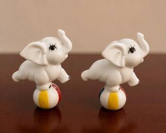 Vintage White Elephant Figurines on Circus Balls