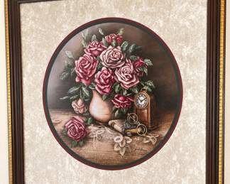 Roses  Mantel Clock Print in Ornate Frame