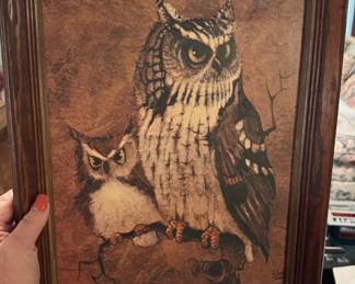 Vintage Richard Hinger Screech Owl Wood Framed Print Wall Art
