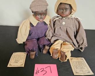 Item #37 Maynard Arnett's Country Store Primitive Dolls (pants a bit faded on boy) $150