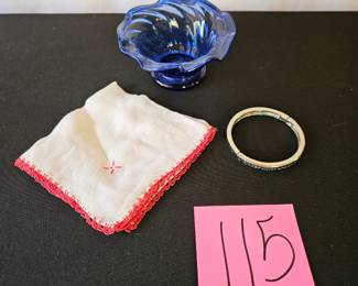 Item #115 Cobalt Blue Dish, handkerchief, and "sister" bracelet $12