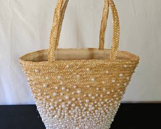 Item #15 Beaded (Faux/Pearl?) Straw Bag $20