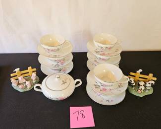 Item #78 Teacups/Saucers and 2 Figurines $12