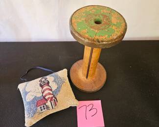 Item #73 Vtg Spool and small lighthouse pillow decor $12