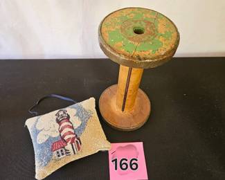 Item #166 Vtg Spool and small lighthouse pillow $12