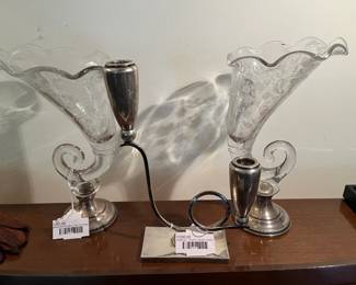 Weighted Sterling Pair of Vases, Sterling C Zunta Candle Holder 