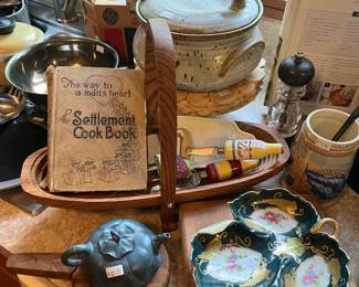 Leaf Dish, Wooden Basket, Settlement Cookbook 