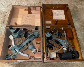 Vintage Japanese Brass Wood Maritime Sextant In Wooden Case (2 Available)