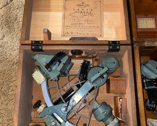Vintage Japanese Brass Wood Maritime Sextant In Wooden Case (2 Available)