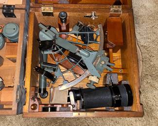 Vintage Japanese Brass Wood Maritime Sextant In Wooden Case (2 Available)