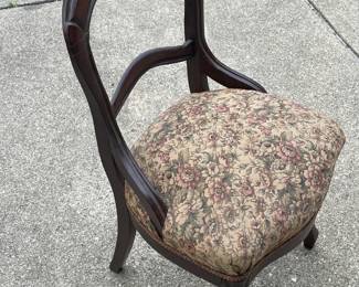 Antique Wooden Chair W/ Needlepoint Seat