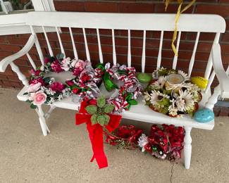 Large White Wooden Outdoor Bench