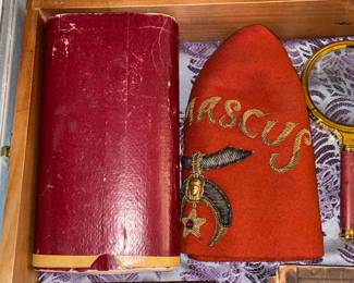 Vintage Embroidered Shriner's Cap W/ Case