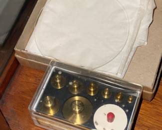 Antique Scale In Wooden Glass Case W/ Extra Weights & Accessories