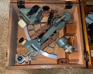 Vintage Japanese Brass Wood Maritime Sextant In Wooden Case (2 Available)