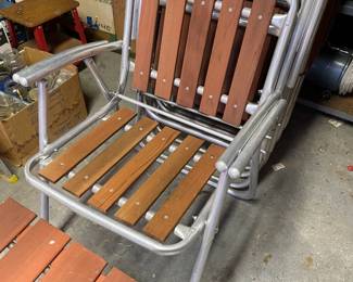 Vintage Mid-Century Modern Teak & Metal Folding Chairs W/ Matching Tables