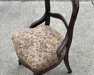 Antique Wooden Chair W/ Needlepoint Seat