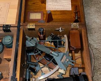 Vintage Japanese Brass Wood Maritime Sextant In Wooden Case (2 Available)