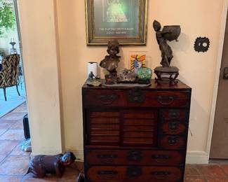 Antique Keyaki Wooden Tansu Chest 1860 AD 34" x 15" x 34 1/2"