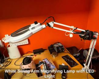 White Swing Arm Magnifying Lamp with LED Light