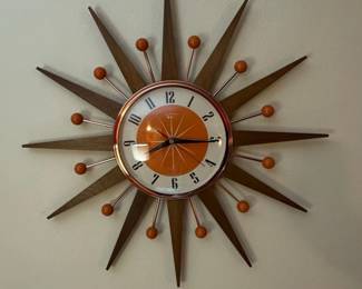 MidCentury Starburst Clock with Teak Rays and Atomic Balls
