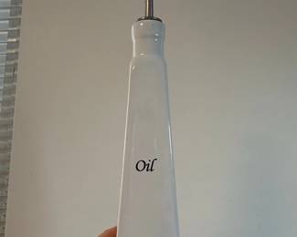 White Ceramic Oil Cruet with Stainless Steel Spout  McGee  Co.