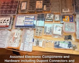 Assorted Electronic Components and Hardware including Dupont Connectors and Metric Nuts