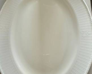White Ceramic Oval Platter with Embossed Rim