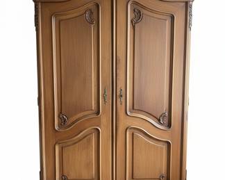 French Country Hand Carved Pine Armoire Wardrobe