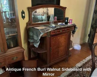 Antique French Burl Walnut Sideboard with Mirror