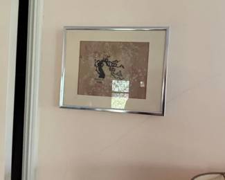 Framed Japanese Ink Painting of a Blossoming Tree