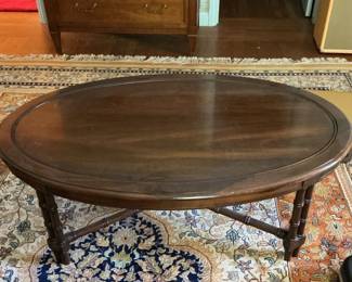 Vintage Faux Bamboo Walnut Oval Coffee Table