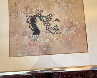 Japanese Plum Blossom Watercolor Painting by Katsushika Hokusai