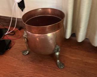 Antique Copper Cauldron Pot with Brass Lion Paw Feet