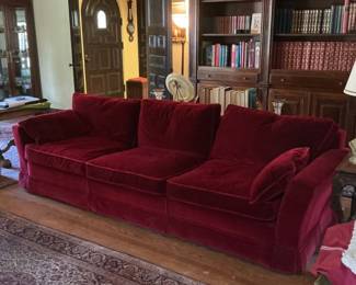Red Velvet ThreeCushion Sofa by Henredon