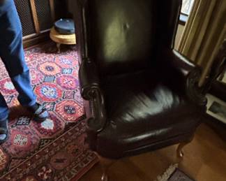 Dark Brown Leather Wingback Armchair by Bernhardt