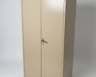 Vintage Tan Metal Storage Cabinet with Keyhole Lock
